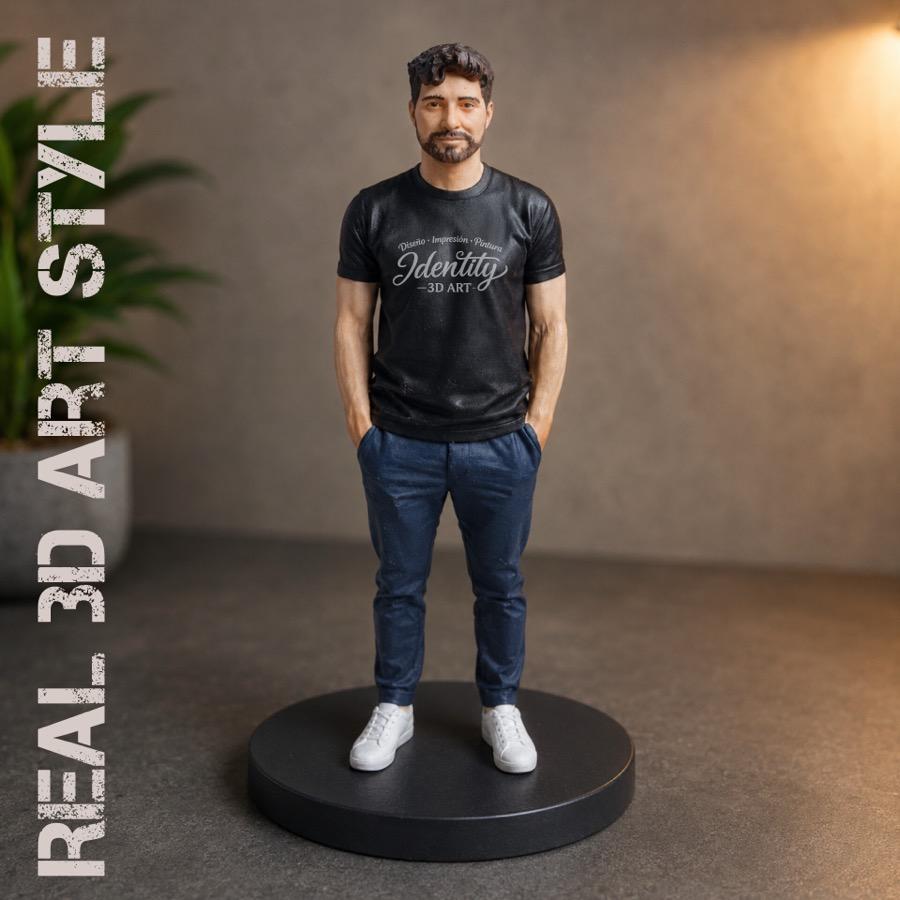 Retrato realista individual impreso en 3D y pintado a mano